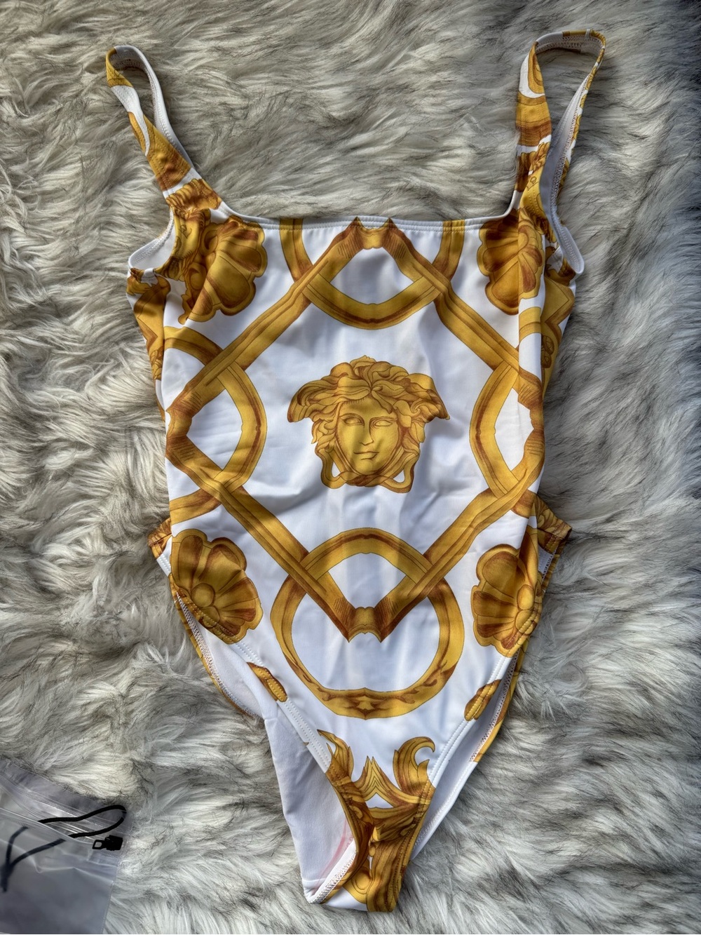 NWT Versace White & Gold Medusa Print One-Piece bathing suit size 2